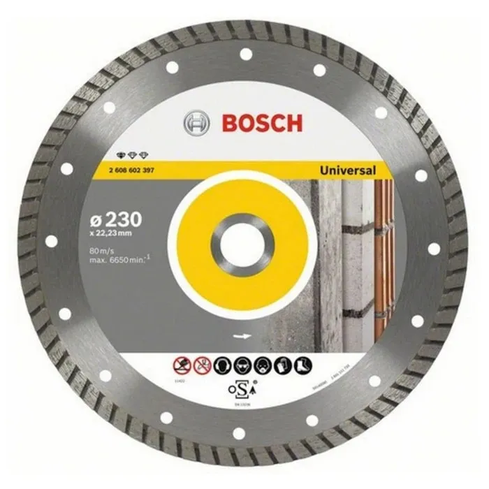 Disc diamantat, continuu, pentru debitare beton / piatra, Bosch Standard for Universal Turbo, 230 x 22.23 x 2.5 mm