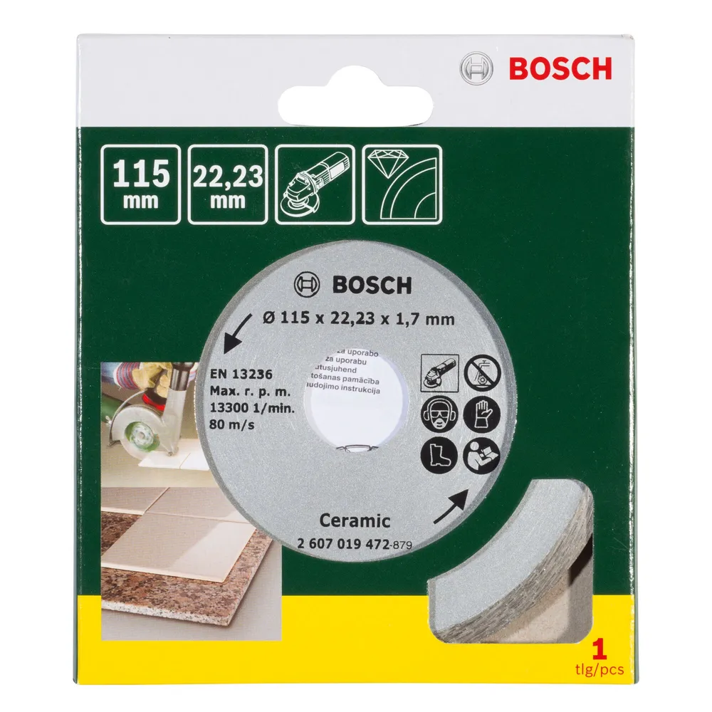 Disc diamantat, continuu, pentru debitare placi ceramice / granit, Bosch Ceramic, 115 x 22.23 x 1.7 mm