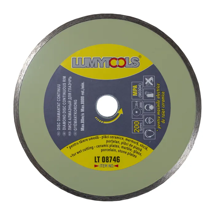 Disc diamantat, continuu, pentru debitare placi ceramice / marmura / sticla / piatra, Lumytools LT08746, 200 x 25.4 x 2.5 mm
