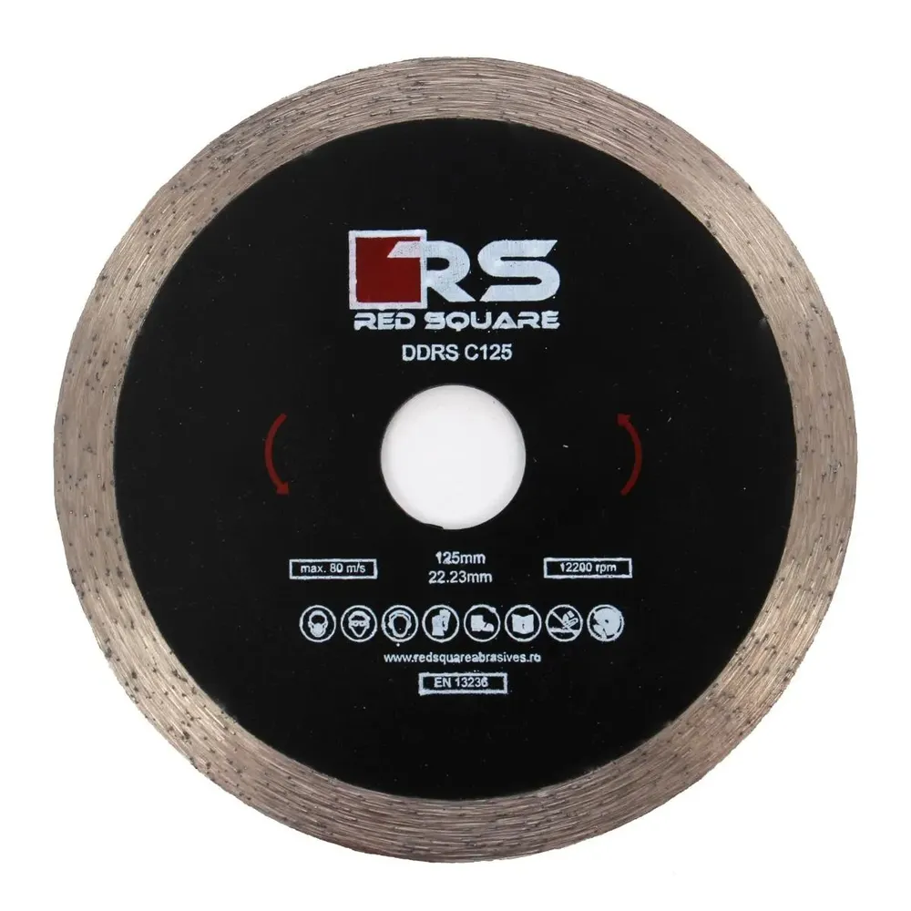 Disc diamantat, continuu, pentru debitare placi ceramice, Red Square DDC125, 125 x 22.23 x 2 mm