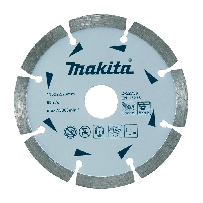 Disc diamantat, cu segmente, pentru debitare beton / marmura, Makita D-52750, 115 x 22.23 x 1.8 mm