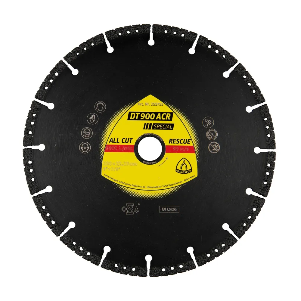 Disc diamantat, cu segmente, pentru debitare beton / materiale de constructie, Klingspor DT 900 ACR Special, 125 x 22.23 x 2.8 mm