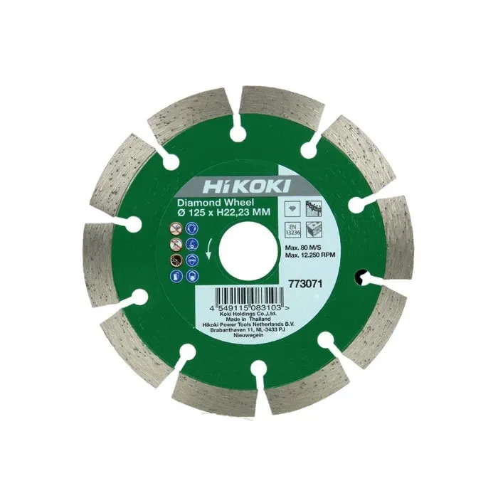 Disc diamantat, cu segmente, pentru debitare beton / zidarie, Hikoki 773071, 125 x 22.2 x 2 mm