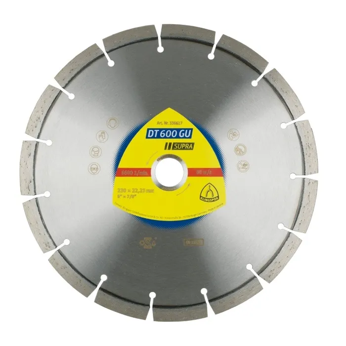 Disc diamantat, cu segmente, pentru debitare granit, Klingspor DT 600 GU Supra, 230 x 22.23 x 2.6 mm