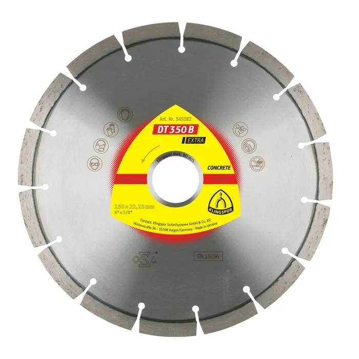 Disc diamantat, cu segmente, pentru debitare materiale de constructie, Klingspor DT 350 B Extra, 150 x 22.23 x 2.4 mm