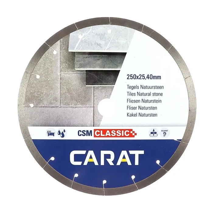 Disc diamantat, cu segmente, pentru debitarea placilor ceramice dure, Carat CSMP250400, 250 x 25.4 mm