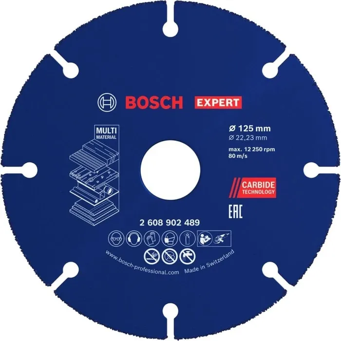 Disc diamantat, segmentat, pentru debitare lemn de esenta tare / lemn cu cuie / plastic / gips-carton, Bosch Professional Carbide Multi Wheel, 125 x 22.23 mm