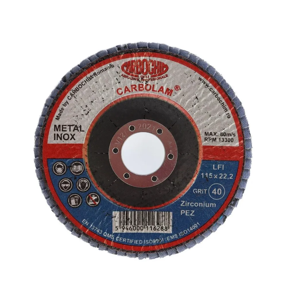 Disc lamelar frontal Carbochim SFI, 115x22mm, granulatie 40, pentru otel/inox