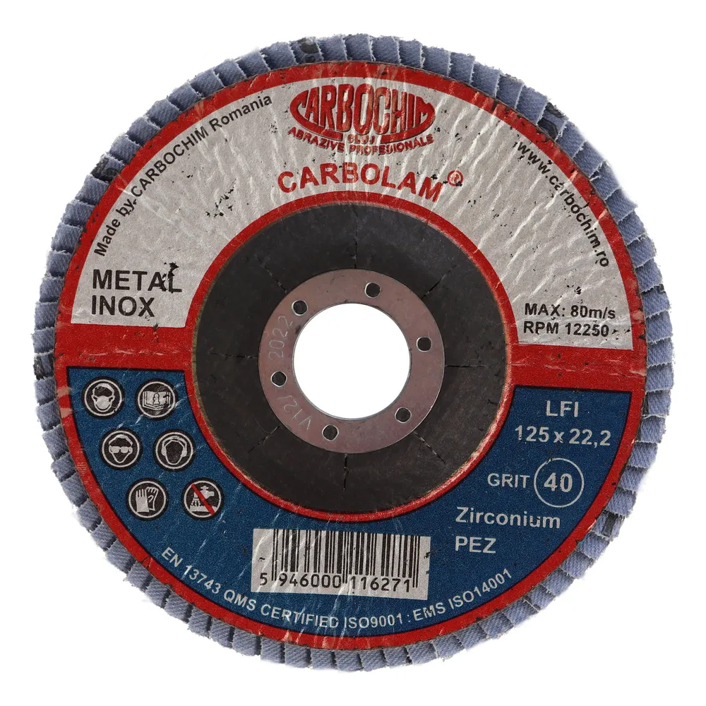 Disc lamelar frontal Carbochim SFI, 125x22mm, granulatie 40, pentru otel/inox