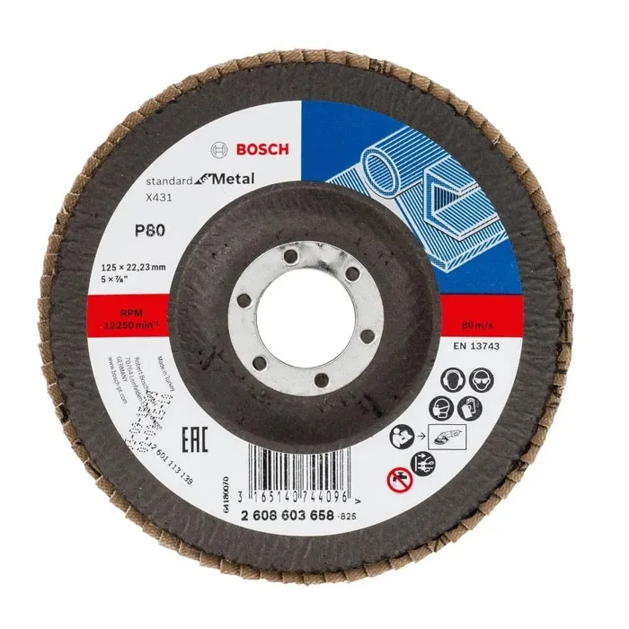 Disc lamelar frontal, pentru metal, Bosch Standard for Metal, 125 x 22.23 mm, granulatie 80