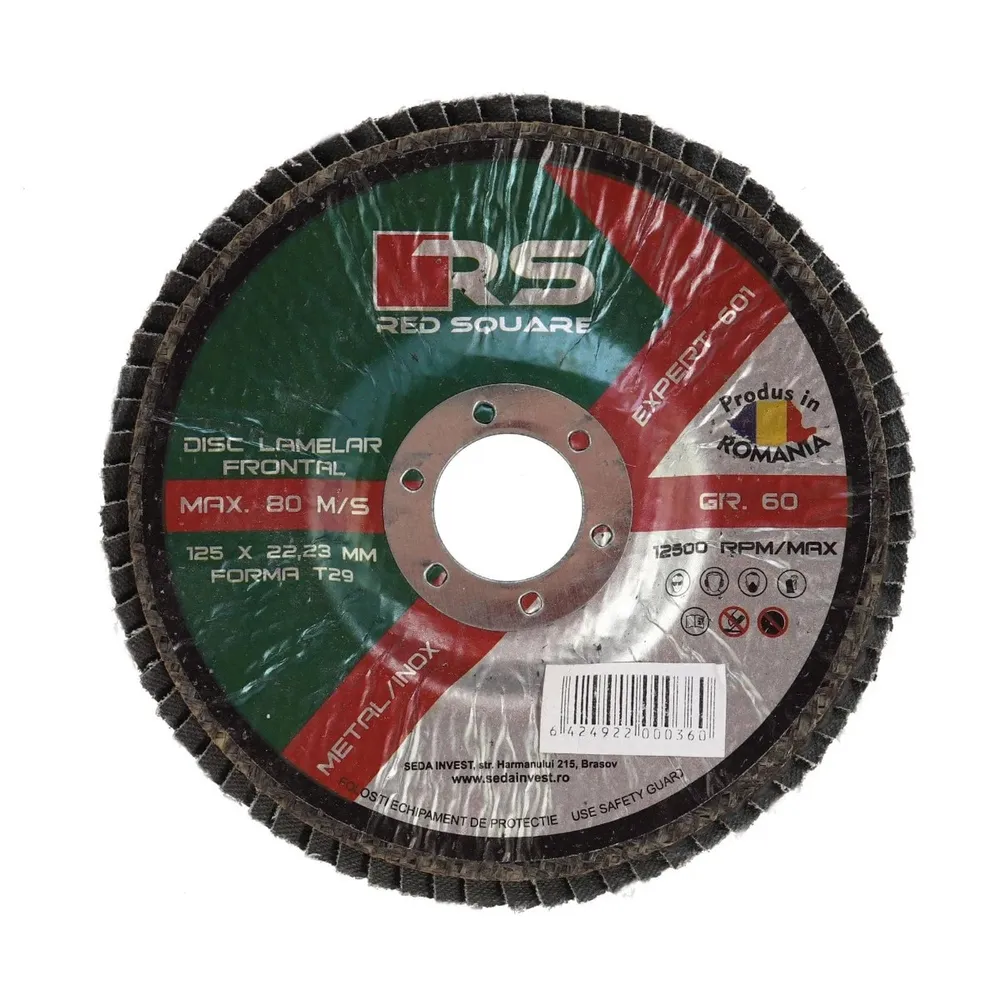 Disc lamelar frontal, pentru otel / inox, Red Square, 125 x 22 mm, granulatie 60
