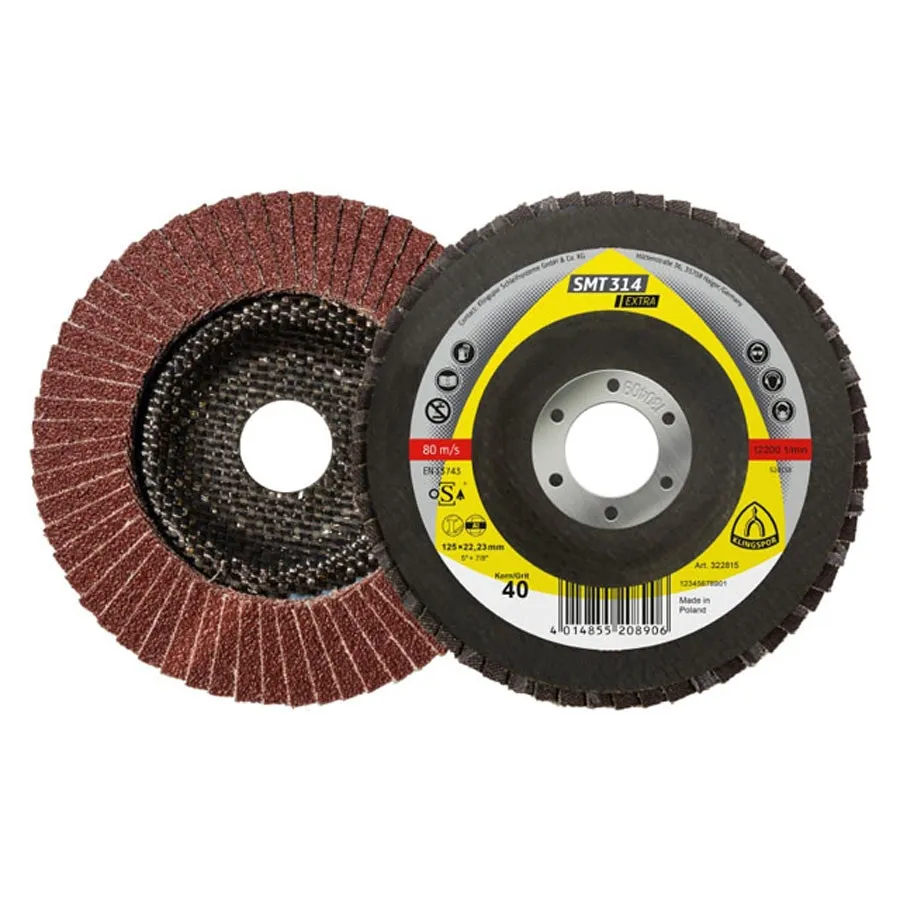 Disc lamelar frontal, pentru otel / metale neferoase, Klingspor SMT 314, 115 x 22.23 mm, granulatie 40