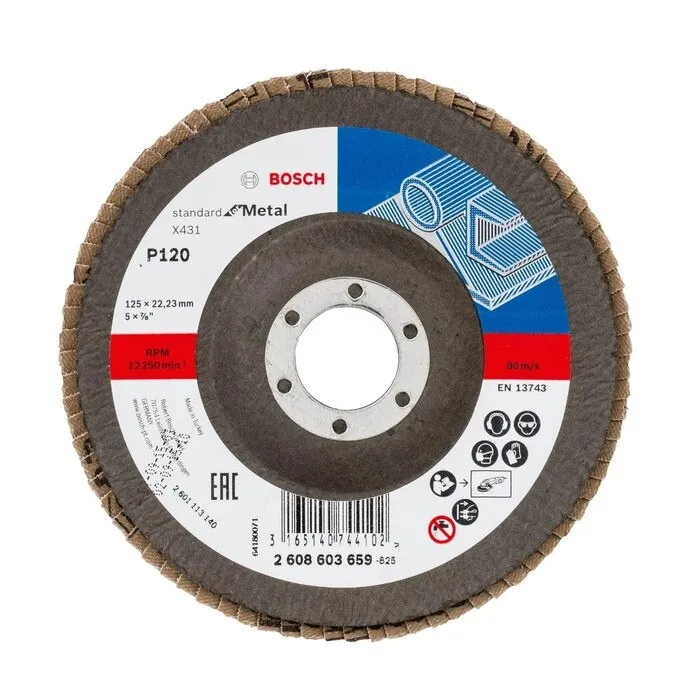 Disc lamelar pentru metal, Bosch Standard for Metal, 125x22.23mm, granulatie 120