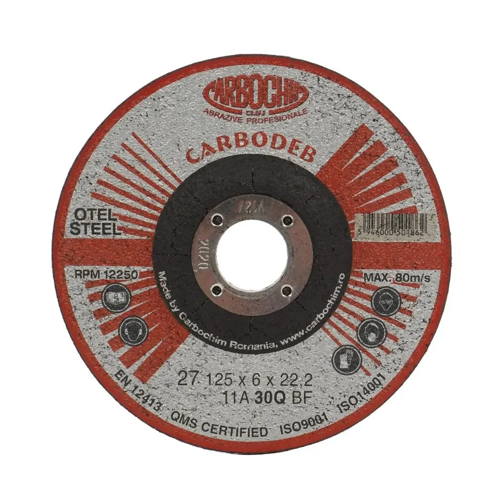 Disc polizare otel, Carbochim 11ABACH27E, 125 x 22.2 x 6 mm