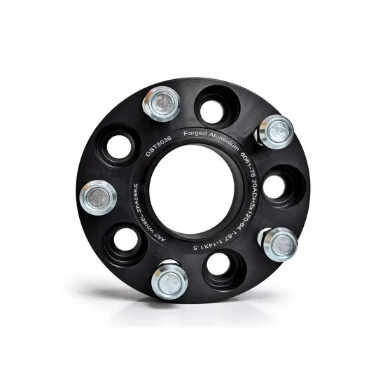 Distantier roata, 5x120, centrare 64.1-67.1 mm, aluminiu forjat, negru, set cu 5 piulite M14x1.5