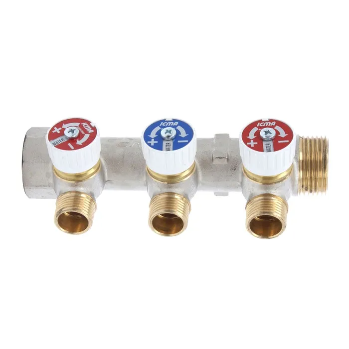 Distribuitor cu robinet 1", cu 3 cai 1/2", filet exterior, ICMA 227