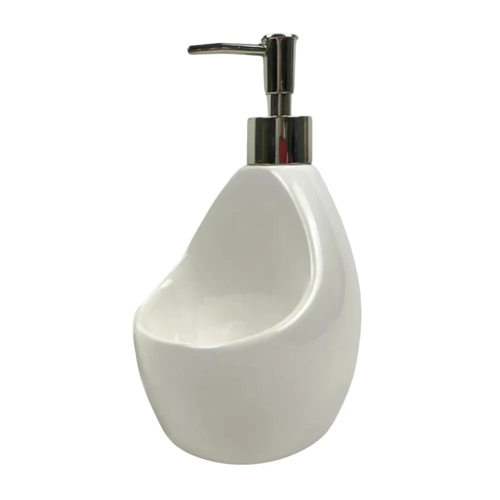 Dozator pentru detergent vase, HLBR-01, ceramica + plastic, alb, 430 ml