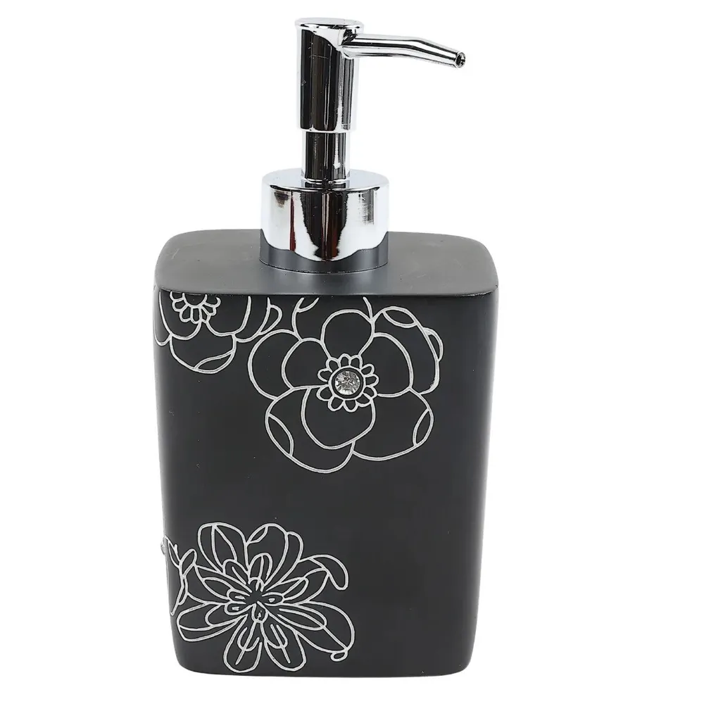 Dozator sapun lichid Kadda Emotions BPO-BPO-0306A, polirasina, model floral negru / alb, 350 ml