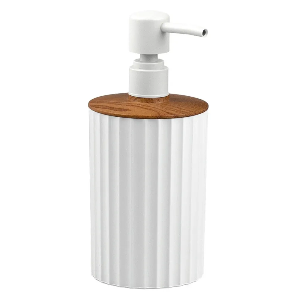 Dozator sapun lichid Okyanus Home Coliseum OKY-455-3, 0.4 L, polipropilena + ABS, alb + lemn
