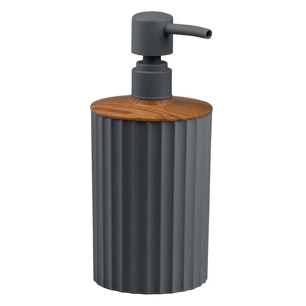 Dozator sapun lichid Okyanus Home Coliseum OKY-455-3, 0.4 L, polipropilena + ABS, antracit + lemn