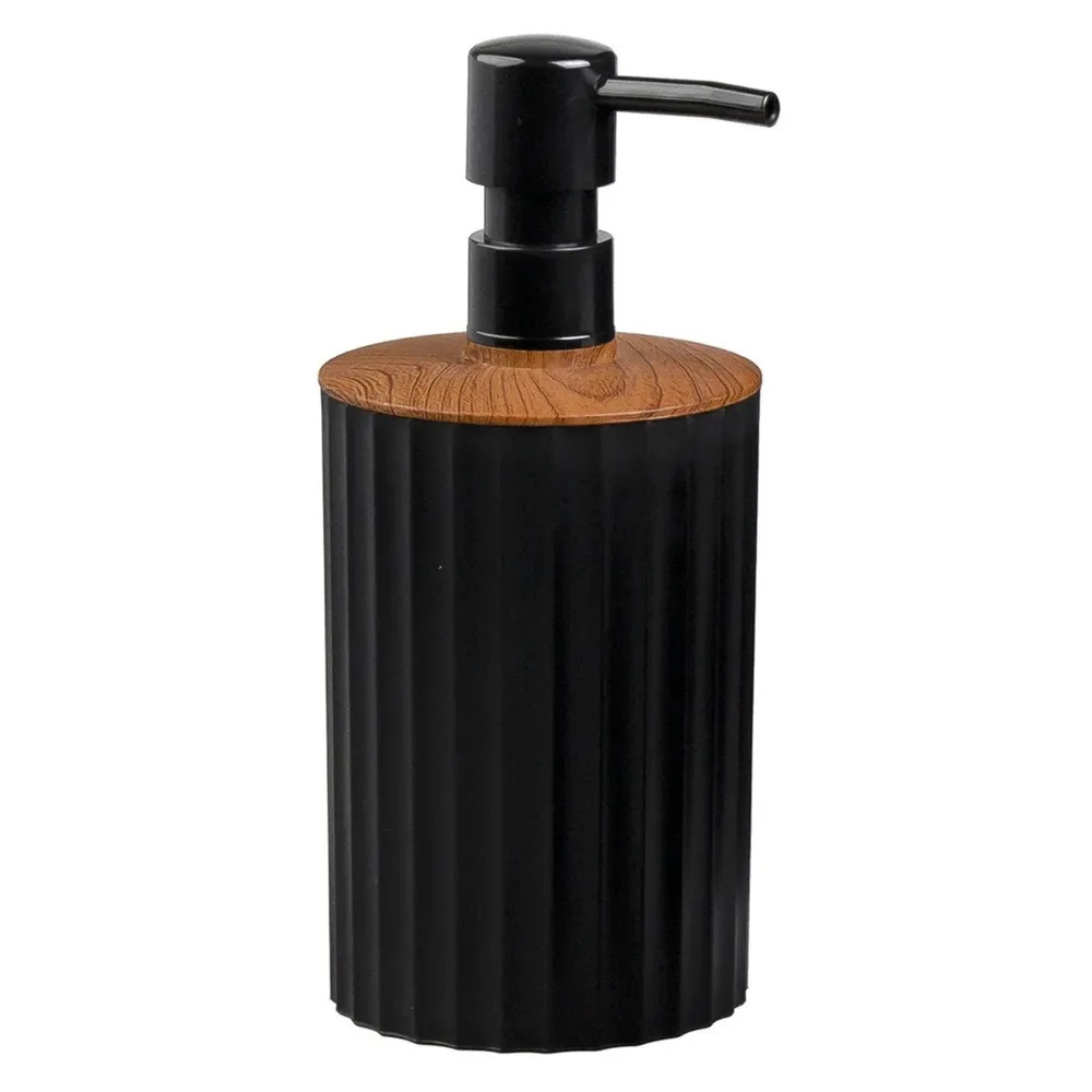 Dozator sapun lichid Okyanus Home Coliseum OKY-455-3, 0.4 L, polipropilena + ABS, negru + lemn