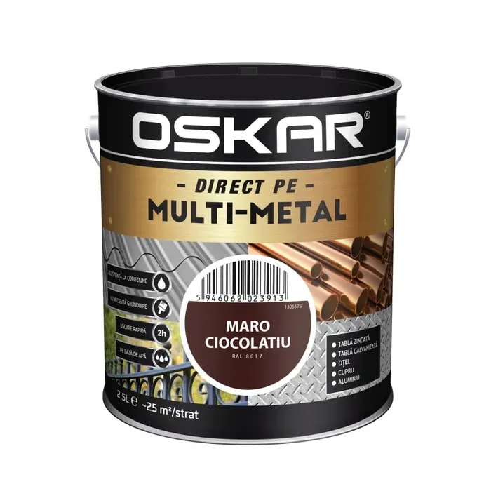 Email 3 in 1 pentru metal, Oskar Multi-metal, pe baza de apa, maro ciocolatiu, 2.5 L