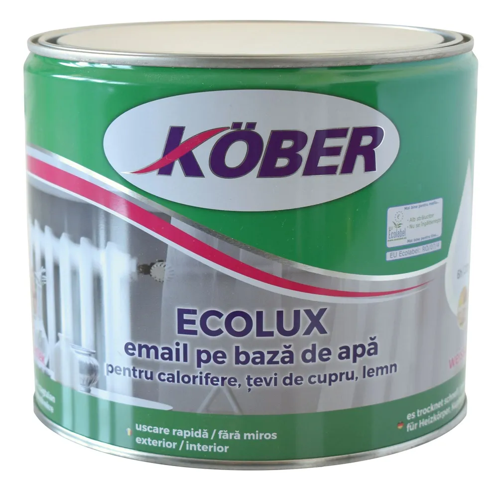 Email pe baza de apa Kober Ecolux, pentru calorifer, termorezistent, alb, aspect lucios, 2.5 L