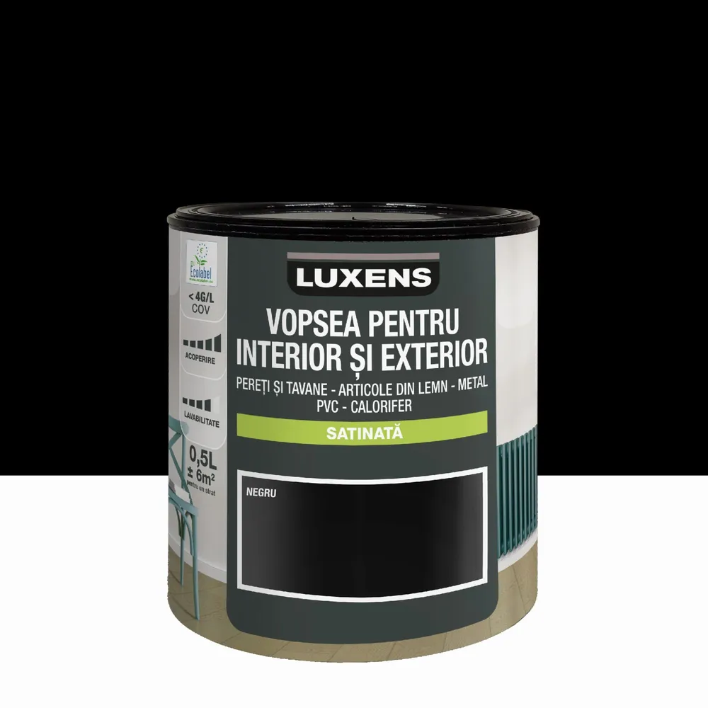 Email pe baza de apa Luxens, multisuport, Black0, aspect satinat, 0.5 L