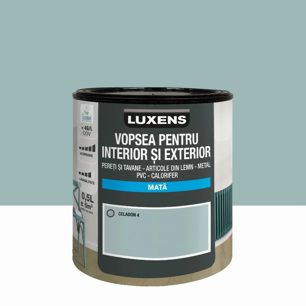 Email pe baza de apa Luxens multisuport, Celadon4, aspect mat, 0.5 L
