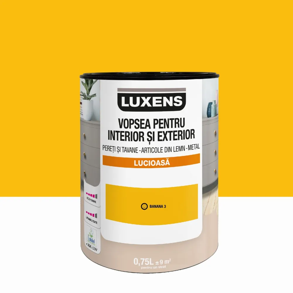 Email pe baza de apa Luxens, pentru pereti si tavane, lemn si metal, Banana3, aspect lucios, 0.75 L