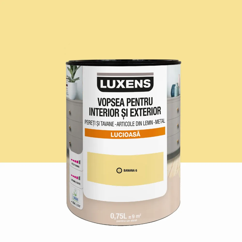 Email pe baza de apa Luxens, pentru pereti si tavane, lemn si metal, Banana6, aspect lucios, 0.75 L