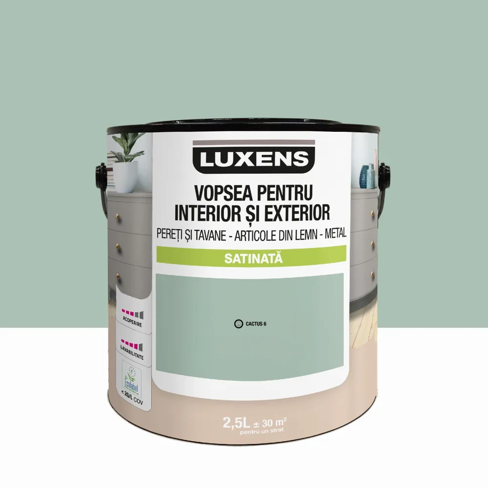 Email pe baza de apa Luxens, pentru pereti si tavane, lemn si metal, Cactus6, aspect satinat, 2.5 L