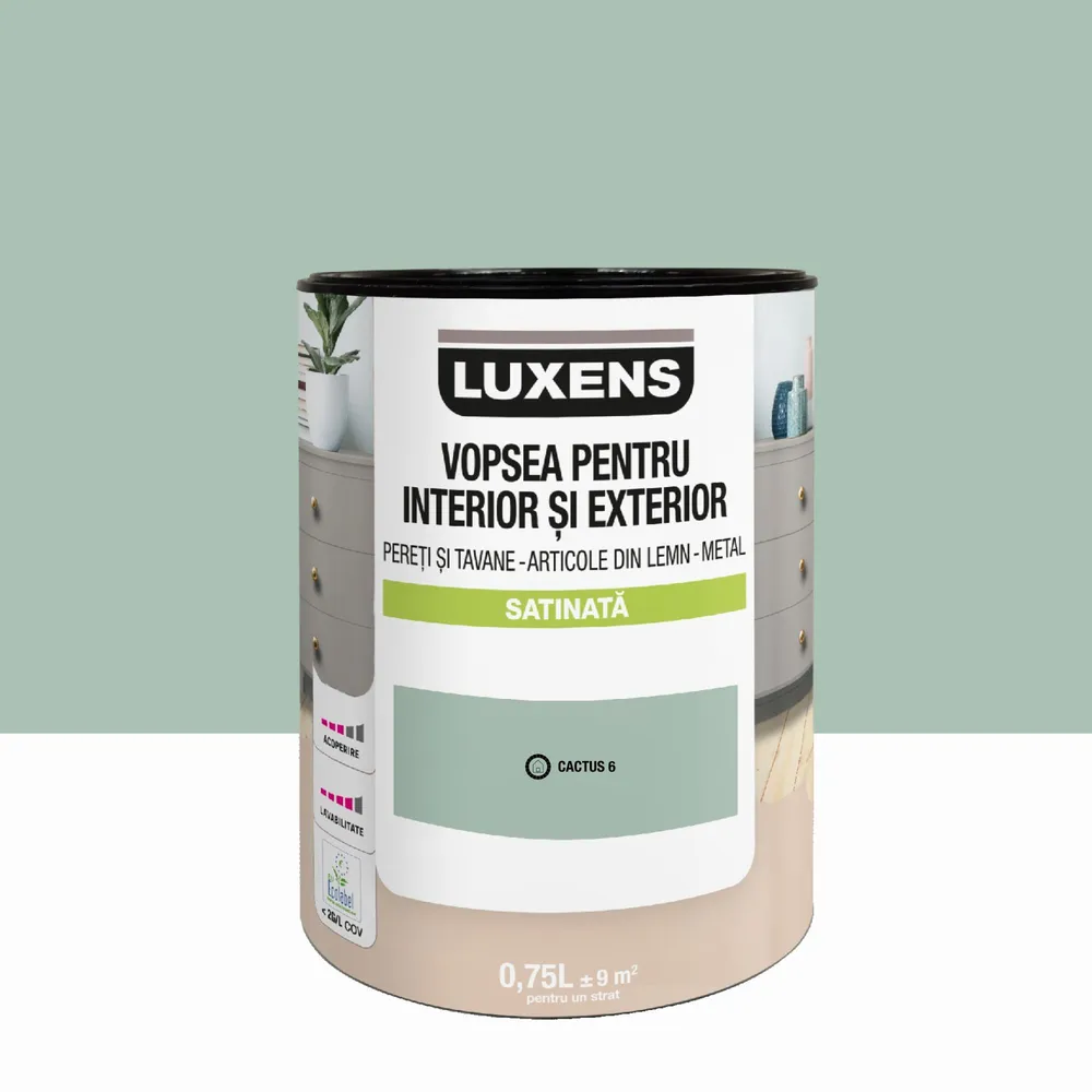 Email pe baza de apa Luxens, pentru pereti si tavane, lemn si metal, Cactus6, aspect satinat, 0.75 L