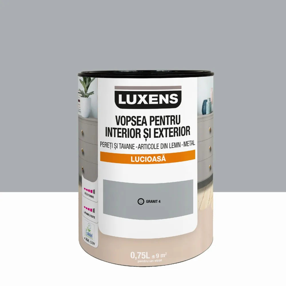 Email pe baza de apa Luxens, pentru pereti si tavane, lemn si metal, Granit4, aspect lucios, 0.75 L