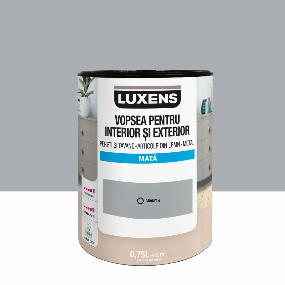 Email pe baza de apa Luxens, pentru pereti si tavane, lemn si metal, Granit4, aspect mat, 0.75 L