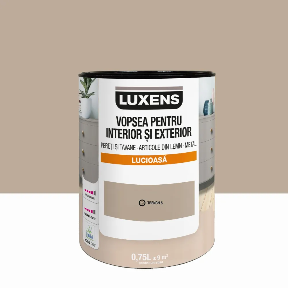 Email pe baza de apa Luxens, pentru pereti si tavane, lemn si metal, Trench5, aspect lucios, 0.75 L
