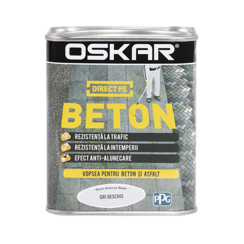 Email pe baza de solvent Oskar Direct pe Beton, gri deschis, aspect mat, 0.75 L