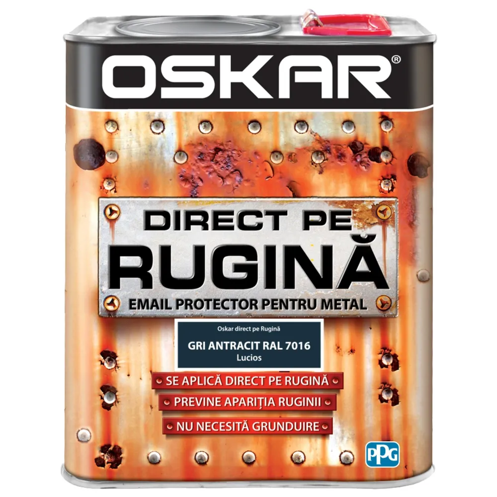 Email pe baza de solvent Oskar Direct pe Rugina, gri antracit, aspect lucios, 2.5 L