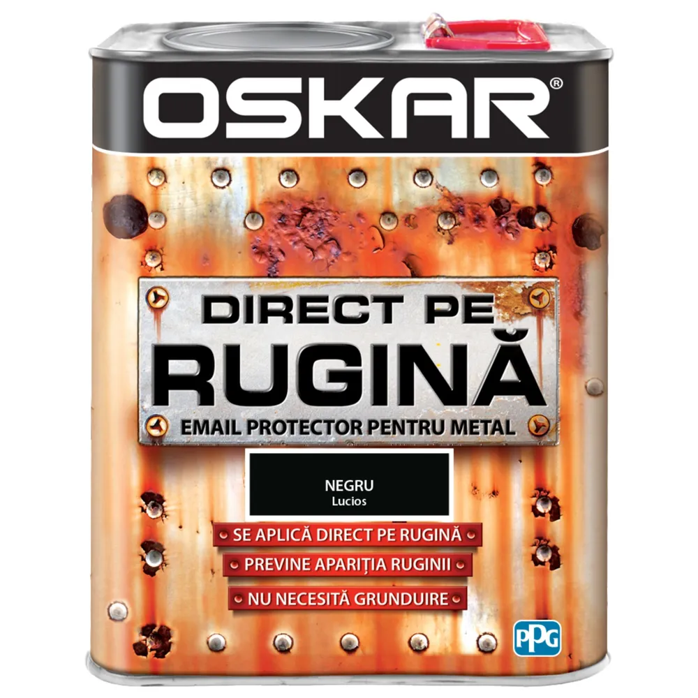 Email pe baza de solvent Oskar Direct pe Rugina, negru, aspect lucios, 2.5 L