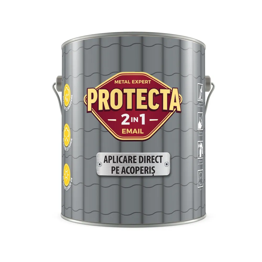 Email pe baza de solvent Protecta, pentru acoperis, 2 in 1, maro ciocolatiu, aspect lucios, 4 L