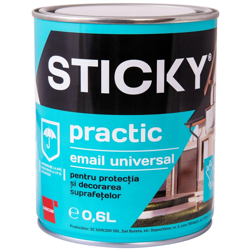 Email pe baza de solvent Sticky, pentru lemn si metal, vernil, aspect satinat, 0.6 L