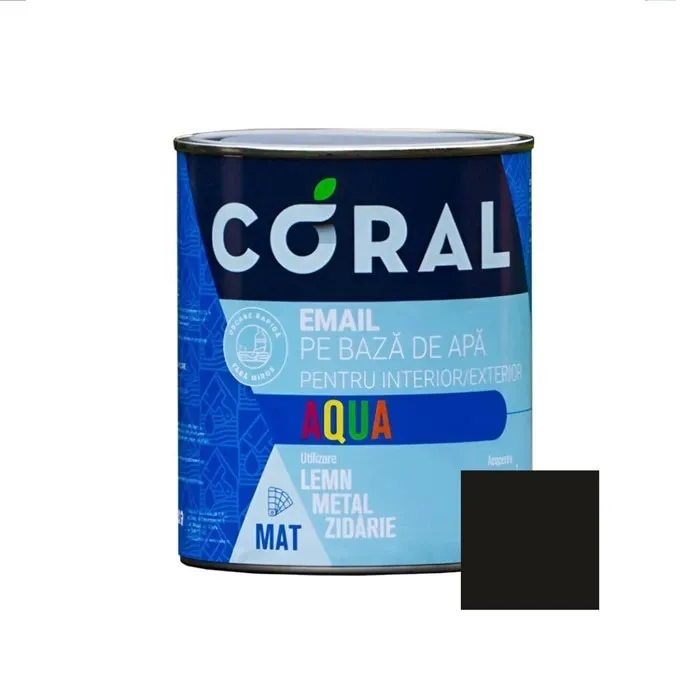 Email pentru lemn / metal, Coral Aqua, interior / exterior, pe baza de apa, negru carbon, 0.6 L