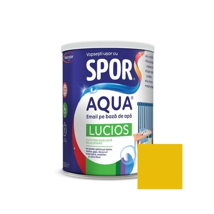 Email pentru lemn / metal, Spor Aqua lucios, interior / exterior, pe baza de apa, crem, 0.6 L