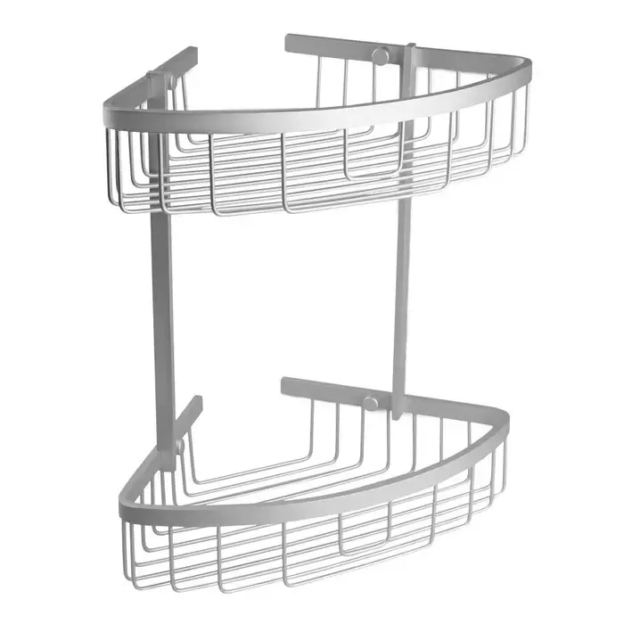 Etajera baie din aluminiu Ice, montaj pe colt, finisaj cromat, doua rafturi, 30 x 22 x 33 cm