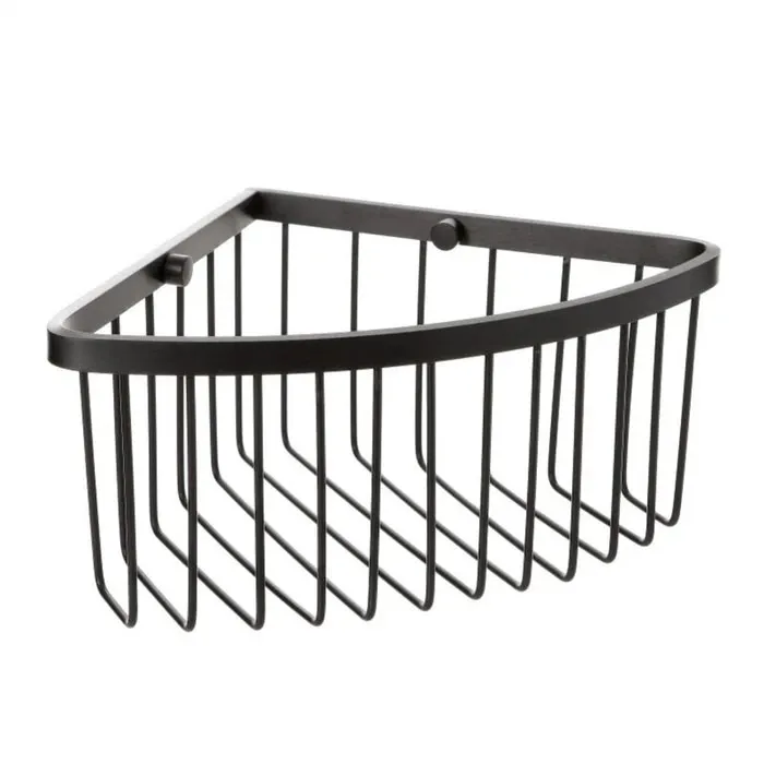 Etajera baie din aluminiu Tatay S6603100, montaj pe colt, finisaj negru, 20 x 20 x 11.5 cm