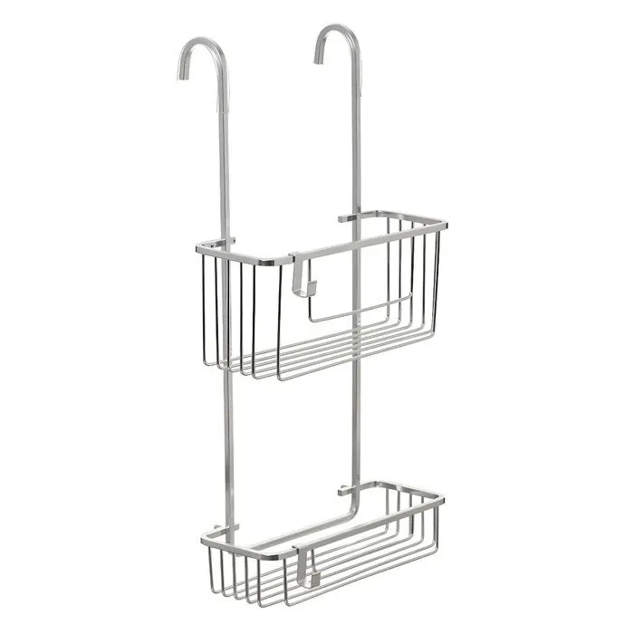 Etajera baie din aluminiu Tatay S6604700, montaj pe cabina dus, finisaj argintiu, doua rafturi, 28 x 15.5 x 56 cm