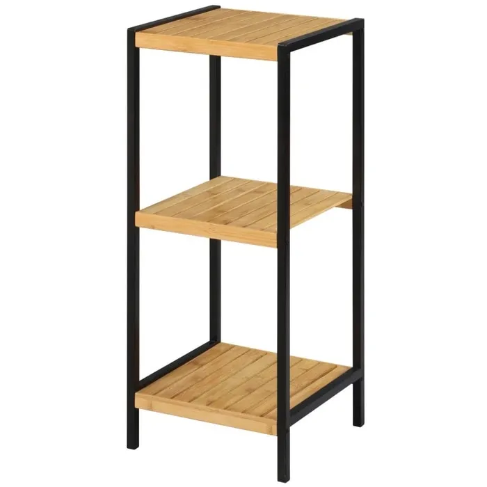 Etajera baie din bambus Bamboo ML240201, montaj pe pardoseala, finisaj bambus + negru, trei rafturi, 30 x 30 x 70 cm