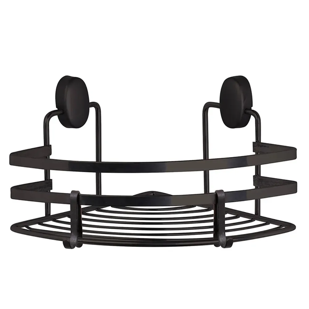 Etajera baie din otel Okyanus Home DLS-740, montaj pe colt, negru, 1 raft, 19 x 19 x 13.5 cm