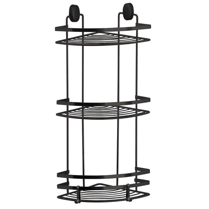 Etajera baie din otel Okyanus Home DLS-742, montaj pe colt, negru, 3 rafturi, 19 x 19 x 52 cm