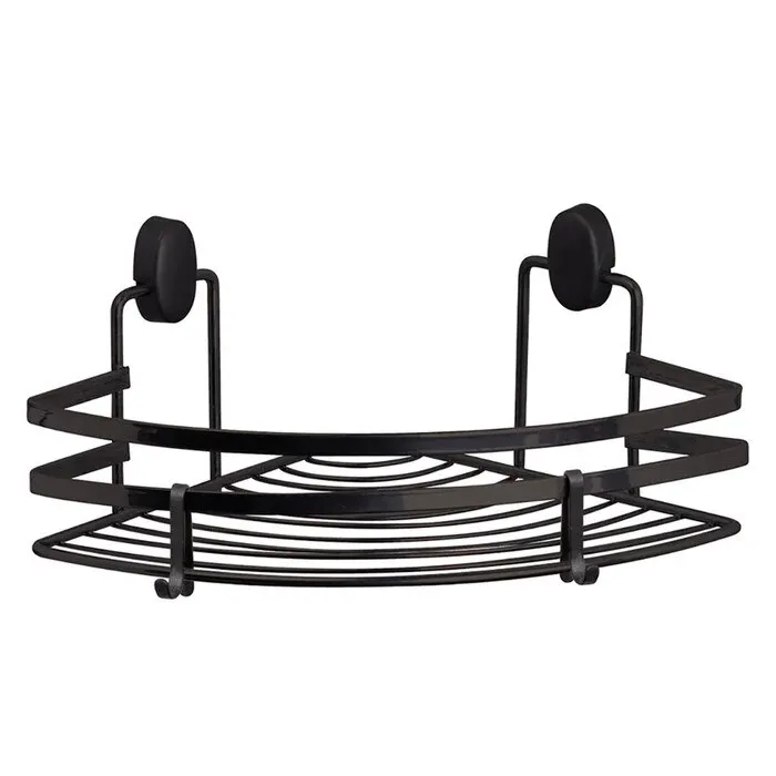 Etajera baie din otel Okyanus Home DLS-746, montaj pe colt, negru, 1 raft, 22 x 22 x 12.5 cm